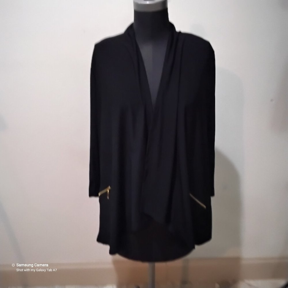Wrapper Open Front Black Hi-Lo Long Sleeve Summer Jacket Zip Pockets NWT Large